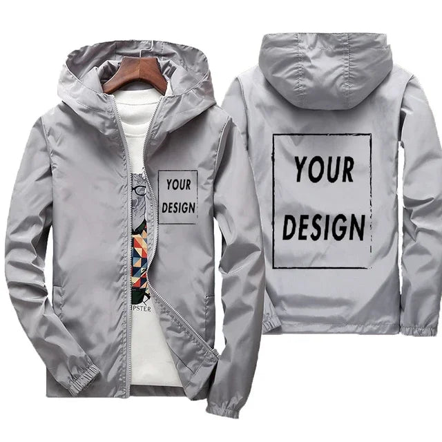 Custom Logo Men's Windbreaker Jacket – Waterproof Hooded Autumn Coat