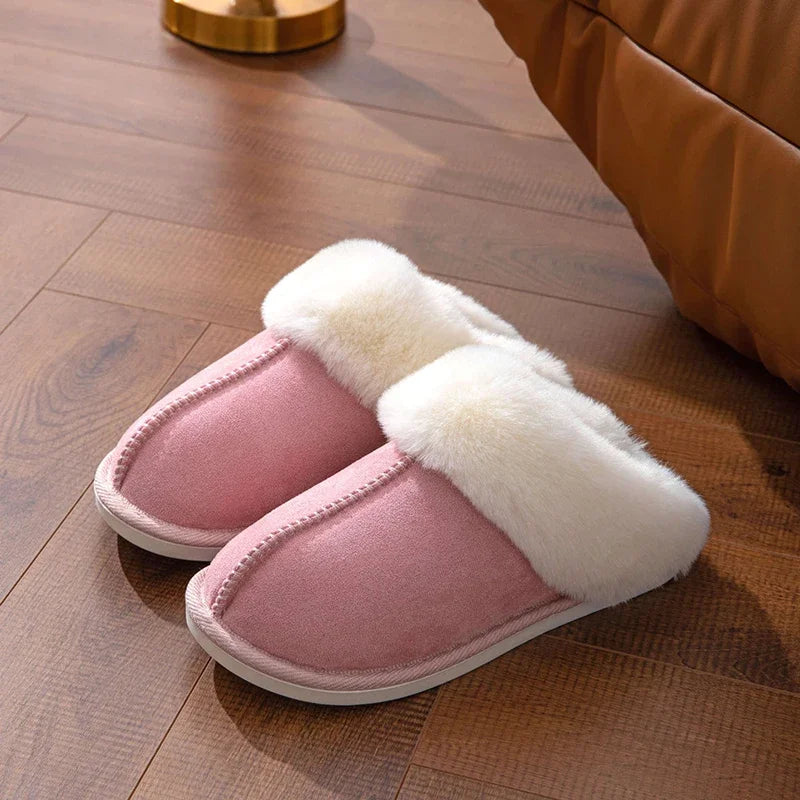 Women's Fluffy Fur Slippers – Warm Faux Suede Home Slides