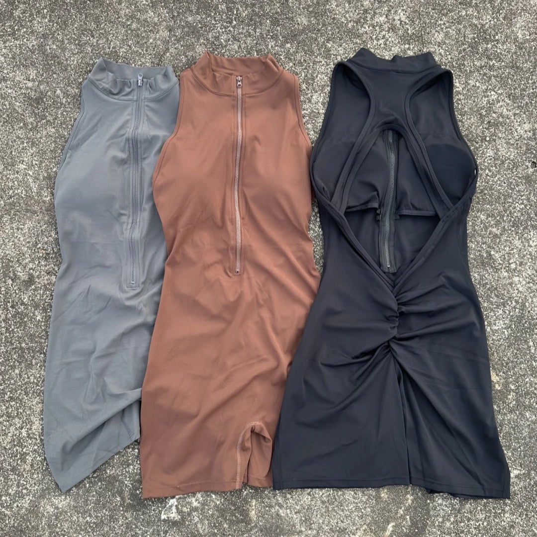Women's Yoga Jumpsuit Set - Scrunch Back Zipper Gym Sportswear