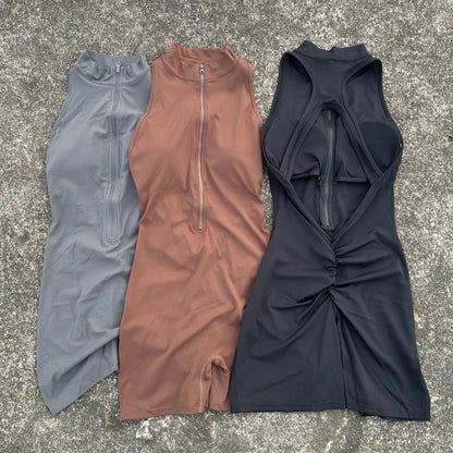 Women's Yoga Jumpsuit Set - Scrunch Back Zipper Gym Sportswear