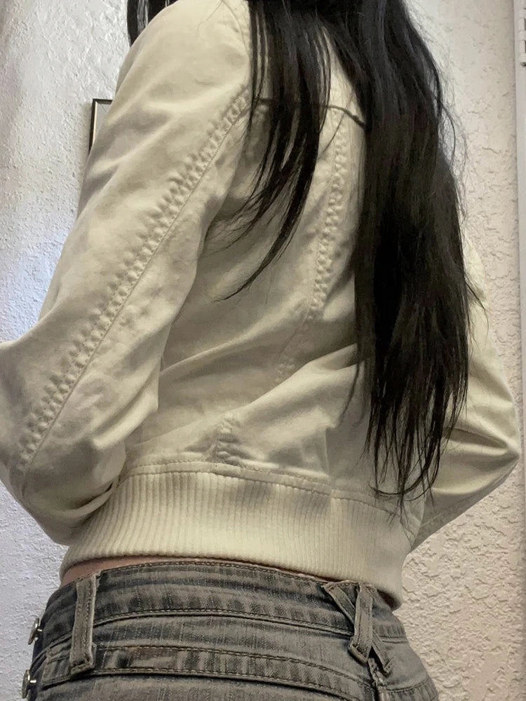 Y2K Cropped Zip-Up Jacket for Women – Slim Fit Streetwear Coat
