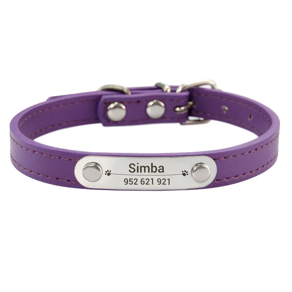 Personalized Dog Collar with Engraved ID Tag – PU Leather, Anti-Lost