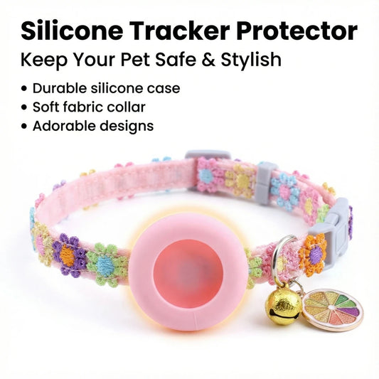 AirTag Cat Collar with Silicone Cover – Cute Lace Flower Design with Bell & Charm