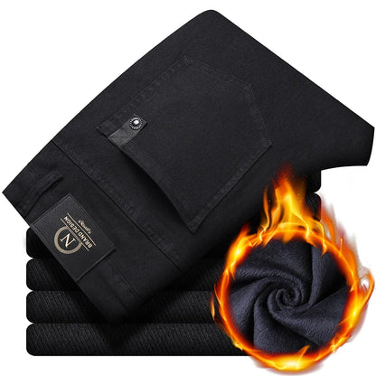 Men's Fleece-Lined Slim Dress Pants – Warm Winter Trousers