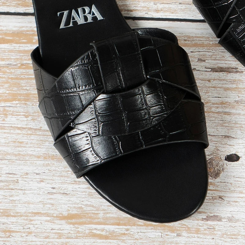 Women's Woven Flat Sandals – Casual Summer Slide Slippers
