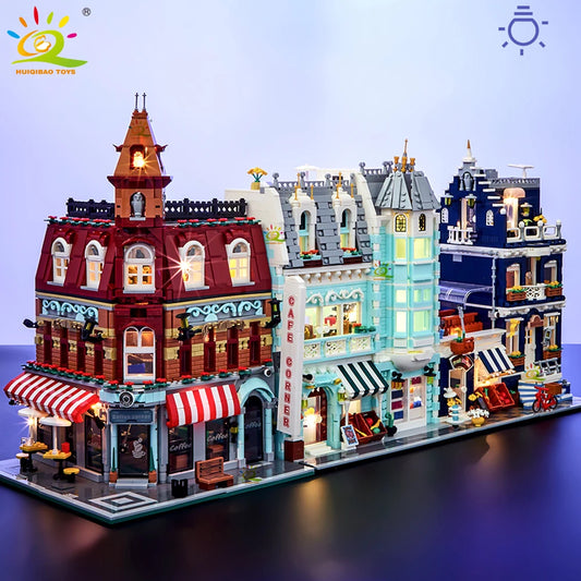 MOC City Corner Coffee Shop Micro Building Blocks Set