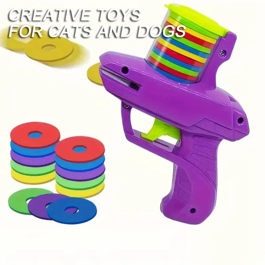 Mini Foam Disc Launcher Cat & Dog Toy – 15 Soft Discs Included