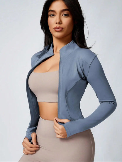 Women's Athletic Zip-Up Jacket – Slim Fit Quick-Dry Workout Top