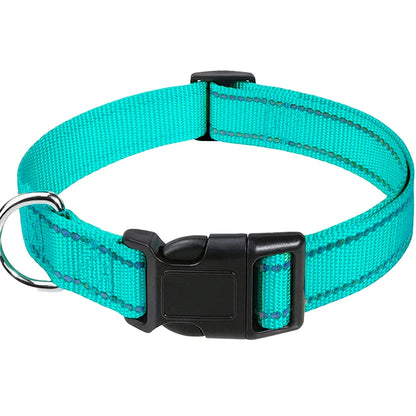 Reflective Dog Collar – Adjustable Nylon with Quick-Release Buckle, XS–XL
