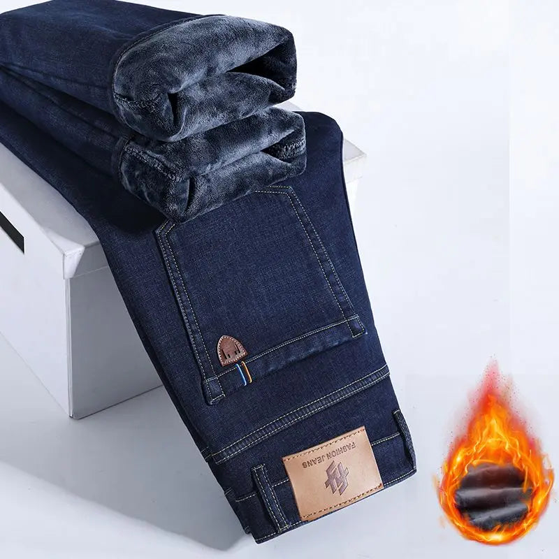 Men's Fleece-Lined Thermal Jeans – Warm Straight Stretch Denim Pants