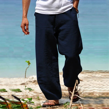 Men's Cotton Linen Pants – Loose Fit Casual Drawstring Jogger