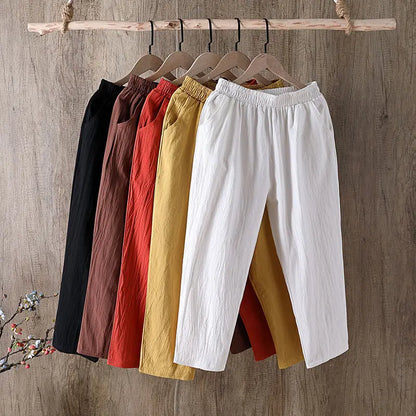 Women's Cotton Linen Harem Pants – Elastic Waist Cropped