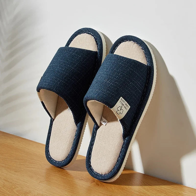 Open-Toe Linen Slippers - Unisex Breathable House Shoes
