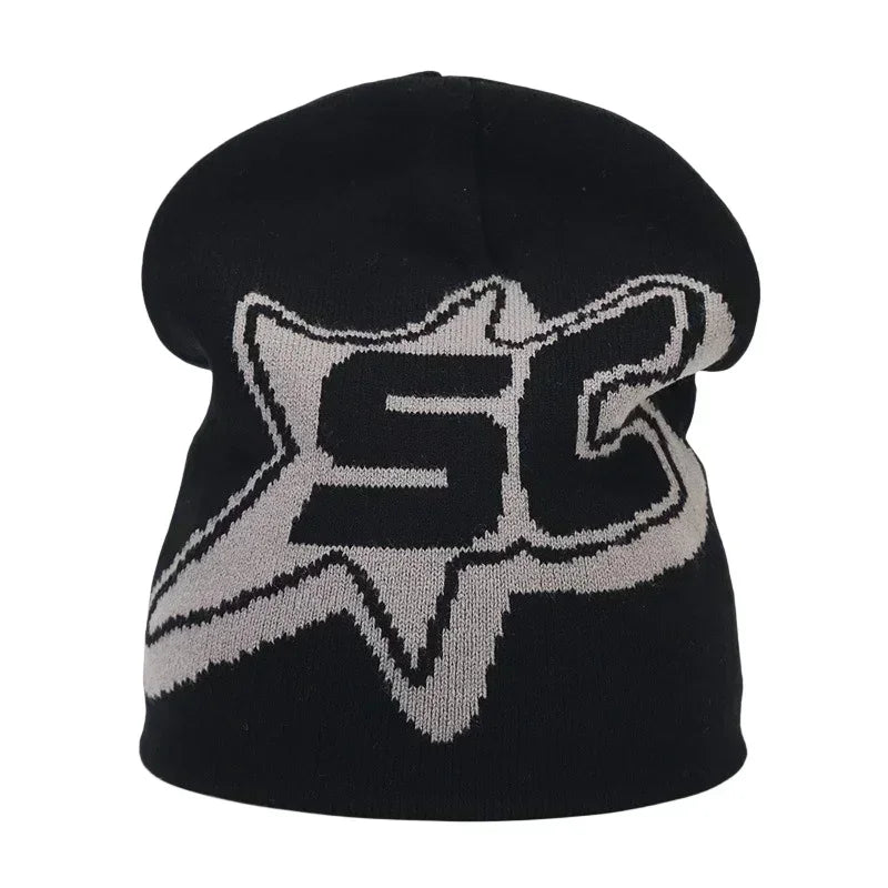 Y2K Letter Print Knit Beanie Hat – Unisex Winter Cap