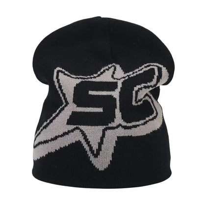 Y2K Letter Print Knit Beanie Hat – Unisex Winter Cap