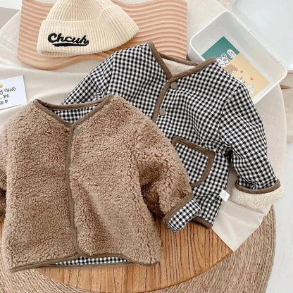 Kids' Reversible Sherpa Jacket – Warm Plush & Plaid Coat for Toddlers