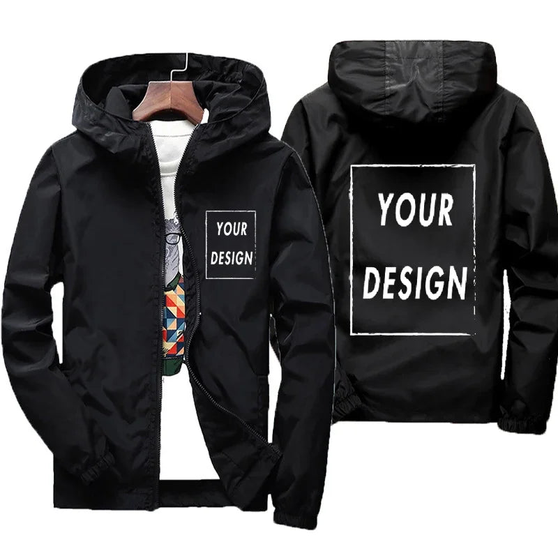 Custom Logo Men's Windbreaker Jacket – Waterproof Hooded Autumn Coat