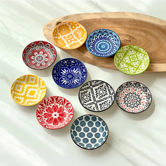Bohemian Ceramic Condiment Dishes Set