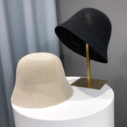 Hollow Knit Bucket Hat – Lightweight Sun Protection Fishing Hat
