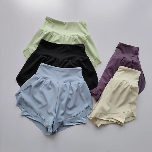 Women's High-Waist Double-Layer Sports Shorts – Mesh Breathable