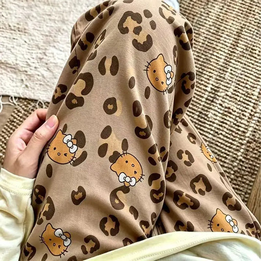 Hello Kitty Leopard Print Wide Leg Pajama Pants for Women