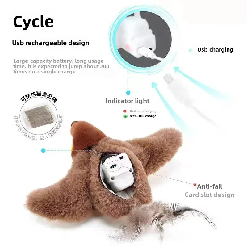 Electric Touch-Activated Cat Toy Bird – Squeaky Catnip Plush