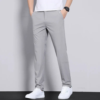 Ice Silk Slim Fit Men's Trousers – Quick-Dry Elastic Waist Pants