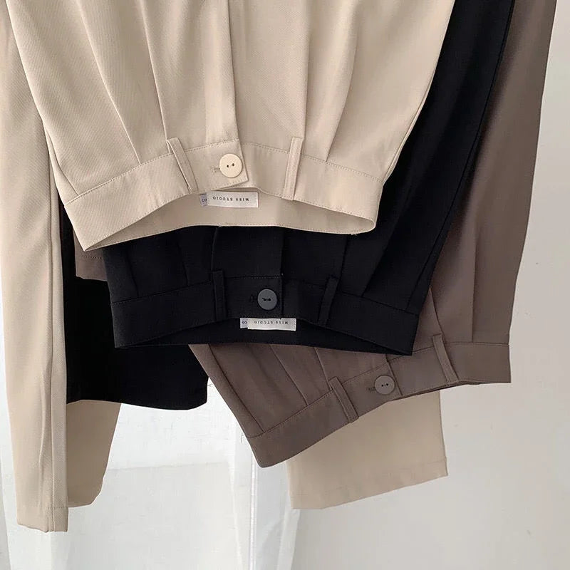 Women's High-Waist Straight-Leg Suit Pants – Korean Office Trousers