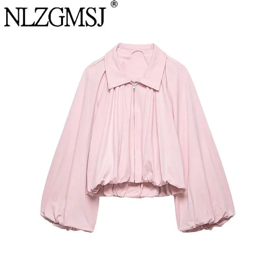 Women's Oversized Balloon Sleeve Zip Bomber Jacket