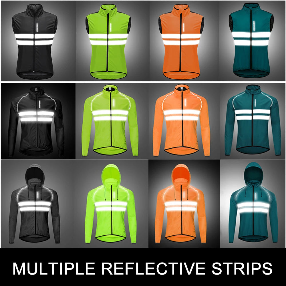 Cycling Windbreaker Vest Men Packable Windproof Reflective Jacket