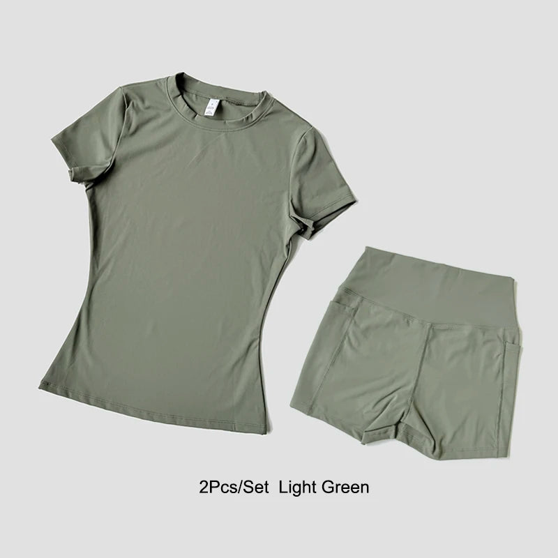 Women's Yoga Set – Sport Top & High Waist Shorts for Gym & Fitness