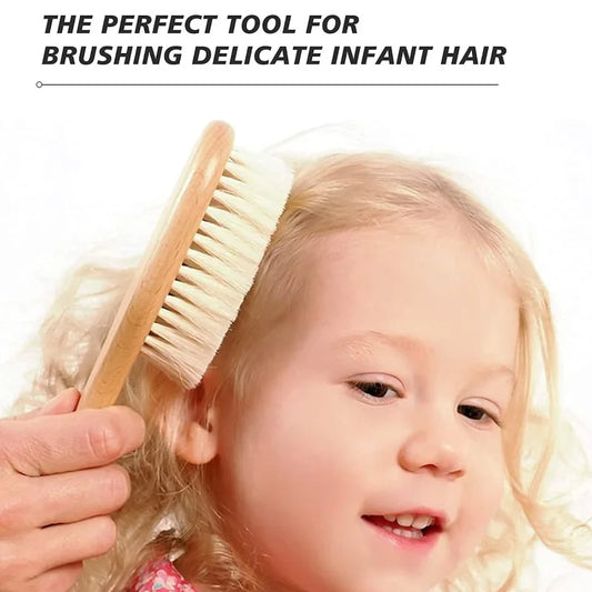 Baby Wooden Hair Brush & Comb Set – Soft Wool Newborn Grooming