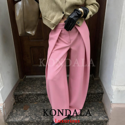 Wide Leg Pleated Trousers – Women's Casual Chic Office Pants with Pockets