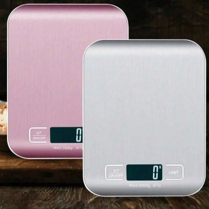 Digital Kitchen Scale 10kg with Tare Function – Silver & Pink