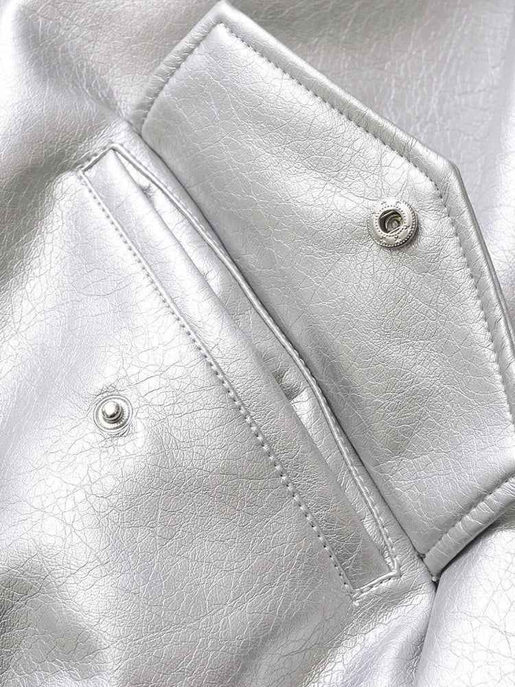 Women's Oversized Faux Leather Jacket – Retro Streetwear Zip Coat
