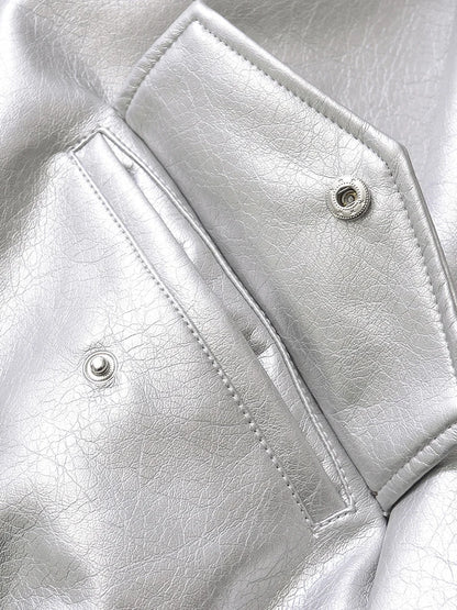 Women's Oversized Faux Leather Jacket – Retro Streetwear Zip Coat