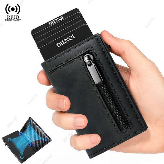 RFID Blocking Men's Wallet – Leather Card Holder with Zipper
