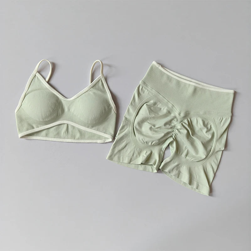 Seamless Yoga Set for Women – Crop Bra & Biker Shorts