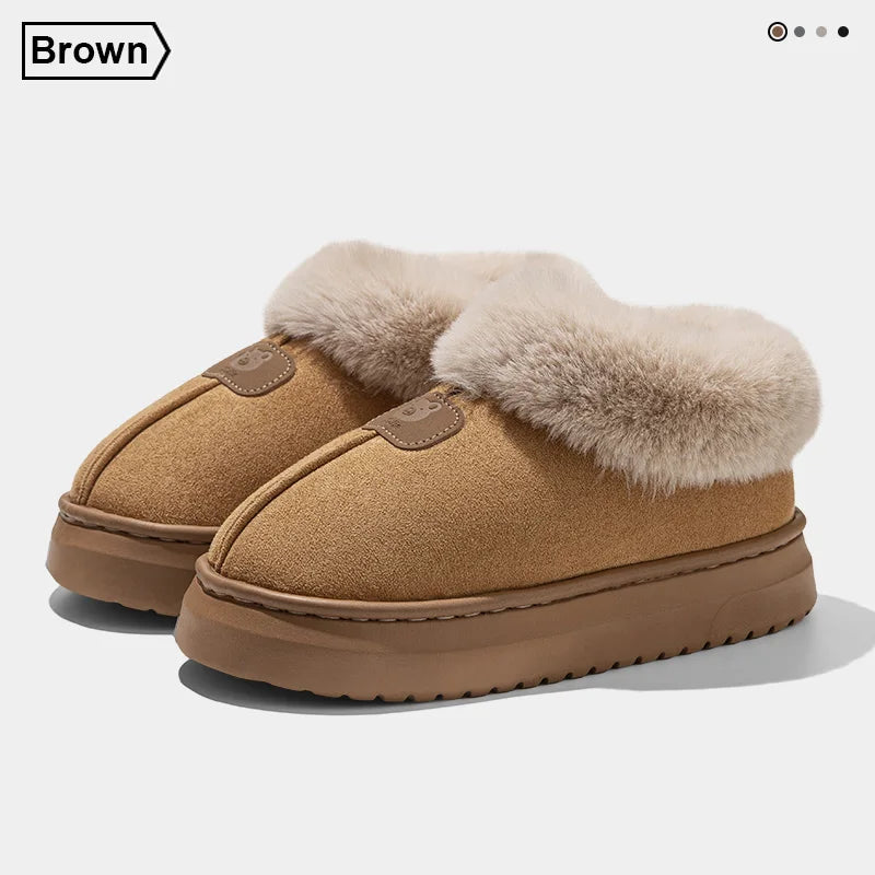 Fur-Collar Winter Slippers – Plush Lined Ankle Slipper Boots for Men & Women