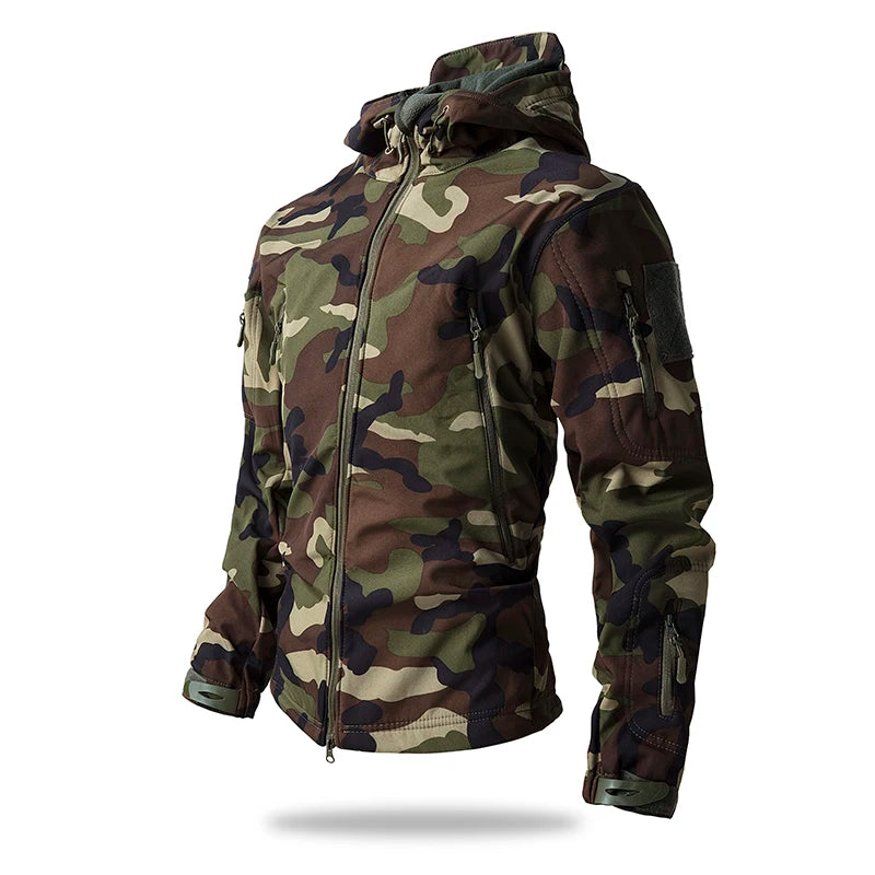 Men's Tactical Soft Shell Jacket Waterproof Fleece Hooded