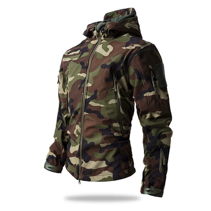 Men's Tactical Soft Shell Jacket Waterproof Fleece Hooded