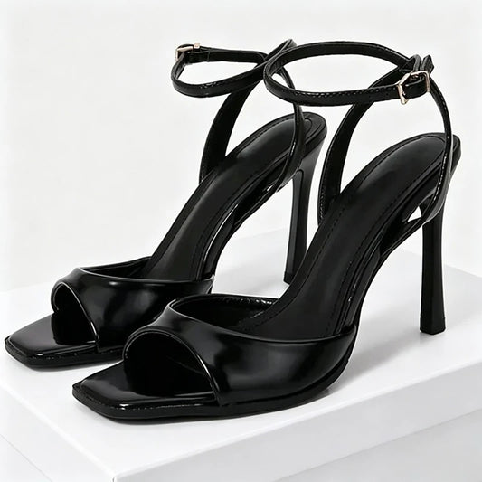Square Toe Ankle Strap Stiletto Heels – Women's Dress Sandals