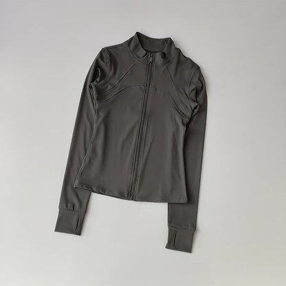 Women's Zip-Up Athletic Jacket with Stand Collar & Thumb Holes