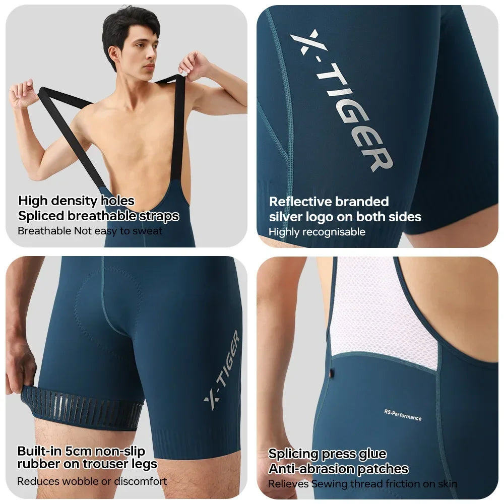 X-Tiger Men's Cycling Bib Shorts – 120D Chamois Pad, Road & MTB