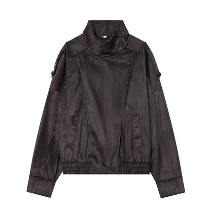 Pebble Faux Leather Motorcycle Jacket for Women