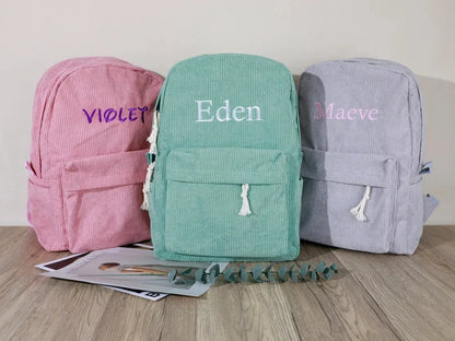 Personalized Kids Corduroy Backpack – Embroidered Name School Bag