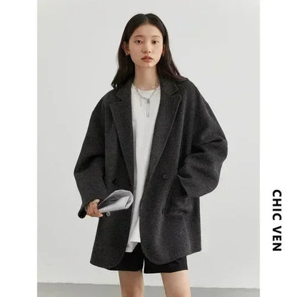 Women's Woolen Double-Breasted Oversized Coat