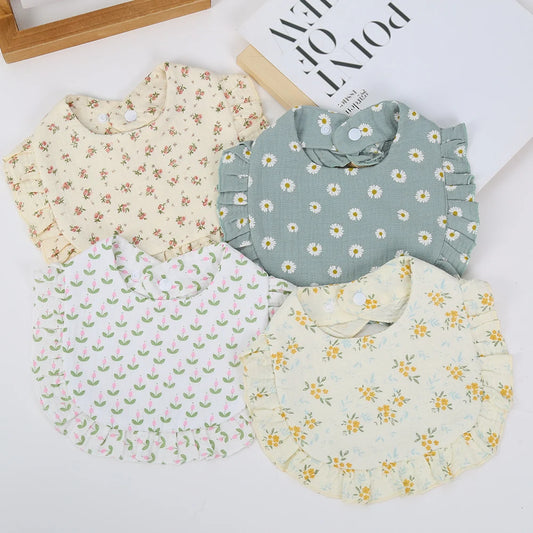 Muslin Cotton Baby Bib with Ruffle Edge – Snap Closure Drool Bib