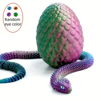 3D Printed Articulated Snake with Egg – Flexible Fidget Toy