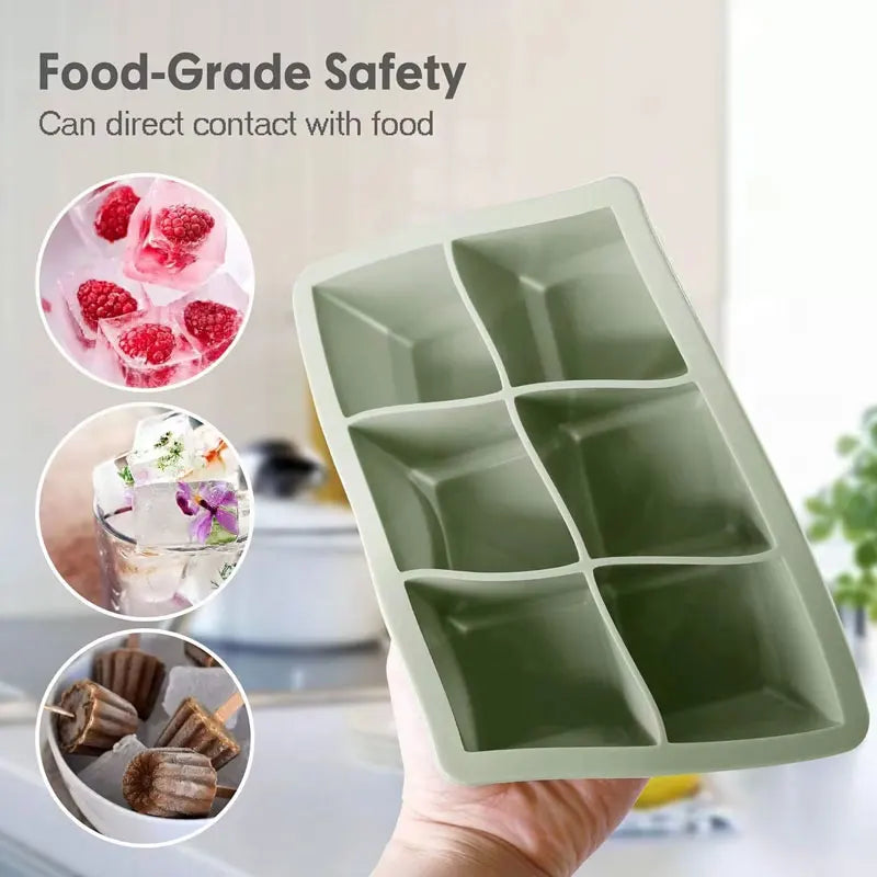 Silicone Ice Cube Tray – 6-Cavity Large Square Ice Mold